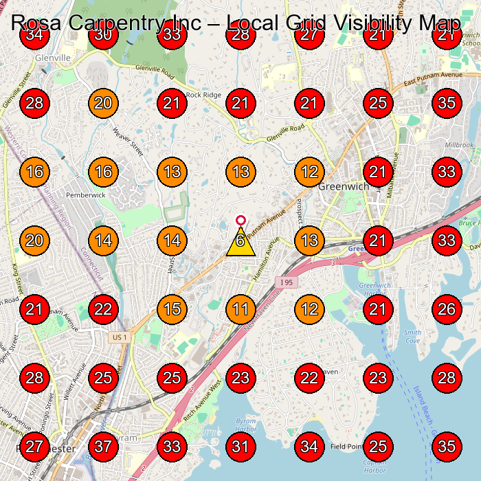 Rosa Carpentry Inc GeoGrid visibility map for Cabinet Maker in Stamford